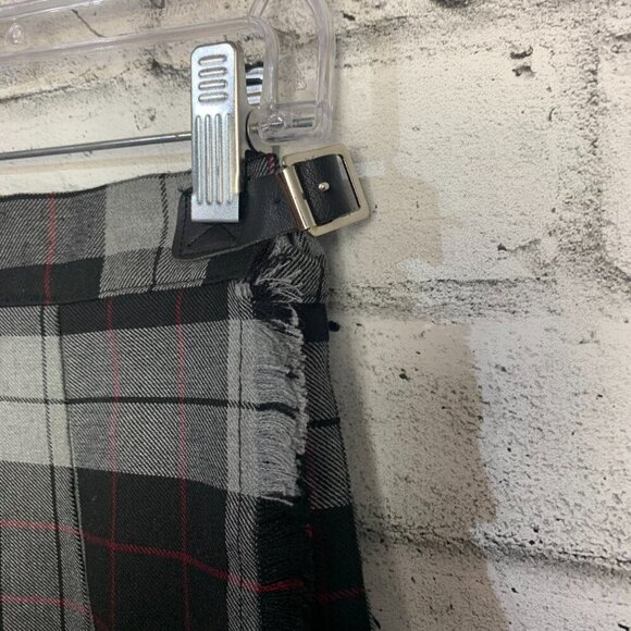 Vintage 90s Y2K Pleated Grey Black Plaid Wrap Mini Skirt - Picture 7 of 11